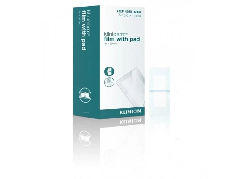 Klinion Kliniderm Film With Pad Wound Plaster Sterile 10x30cm